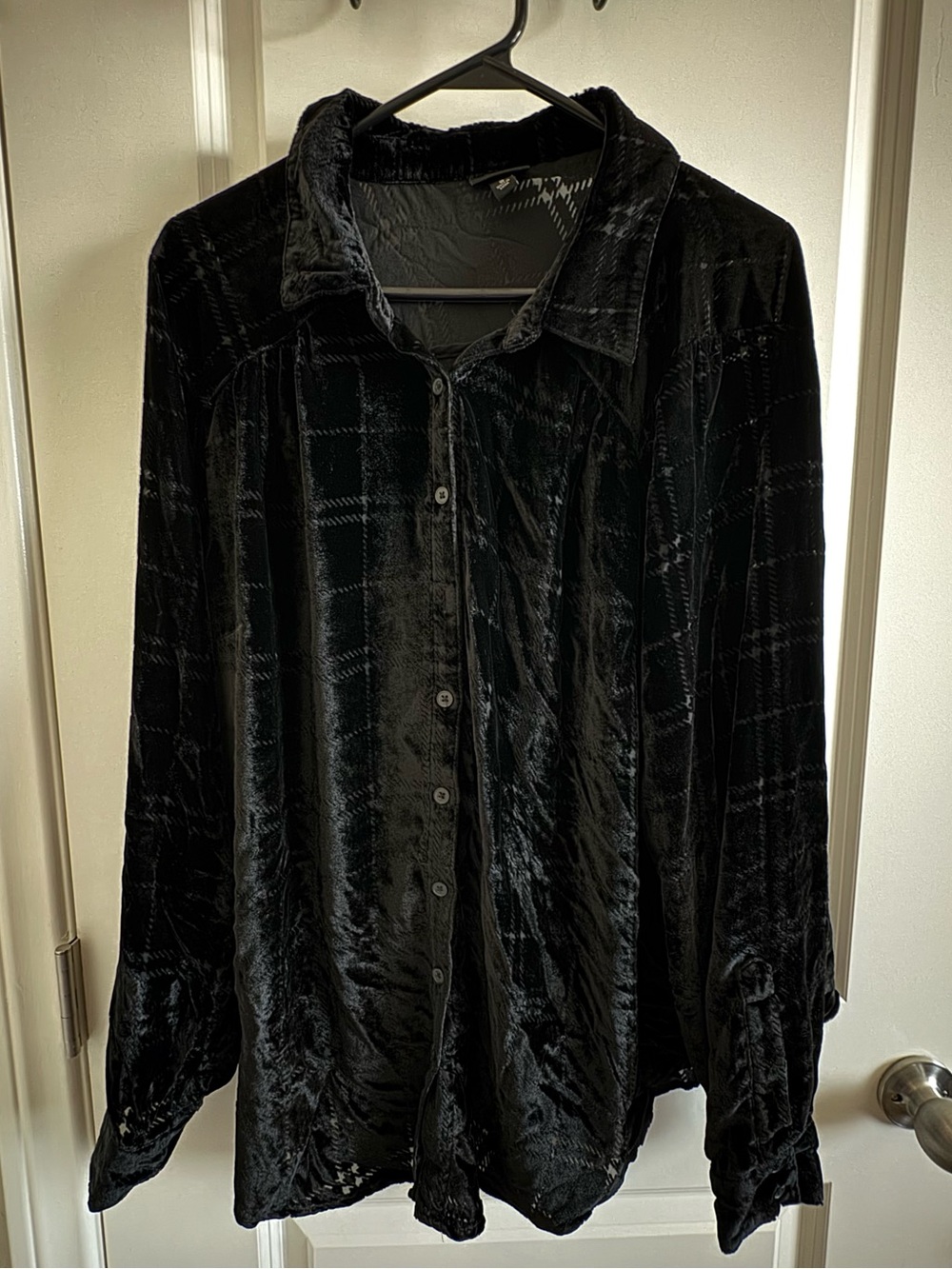 Torrid Black Velvet Plaid-Trim Shirt